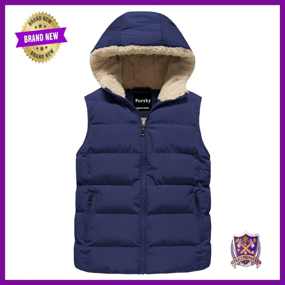 Kids Hooded Puffer Vest Flannel Lined Water Resistant Winter Outerwear
